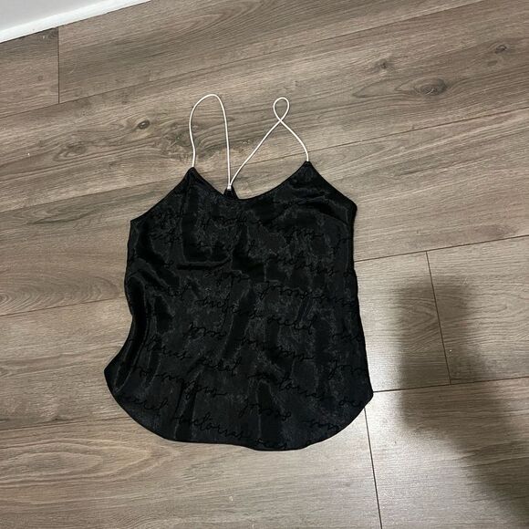 Victoria’s Secret Satin Cami Top | Small | Black Script Print | Strappy Back - Picture 6 of 6